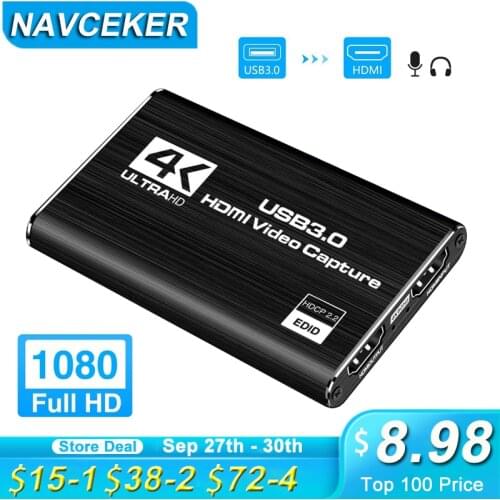 2021 USB3.0 HDMI 4K 60Hz Video Capture HDMI to USB Video Capture Card Dongle Game Streaming Live Stream Broadcast with MICinput