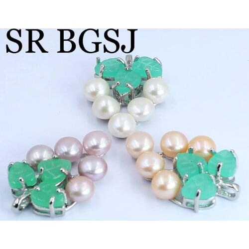 Free Shipping 25x35mm Natural Freshwater Pearl Green Jades Jewelry DIY Grape Shape Charm Pendant