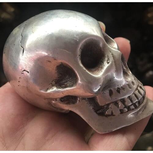 Free shipping Chinese Sillver Lifelike Skull Head By Gamble Statue