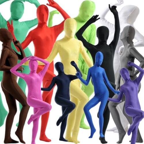 Free shipping Zentai Full Body Skin Suit Catsuit Halloween Costumes customized for open eyes mouth can add crotch zipper