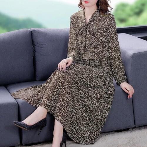 Free Shipping New Spring Summer Floral Chiffon Dress New Fashion Loose Long Printed Plus Size Dresses