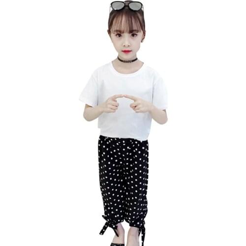 Kids Clothes Tshirt + Dot Pants Teenage Girls Clothing Summer Tracksuit Girl Casual Style Tracksuits For Children 6 8 10 12 14