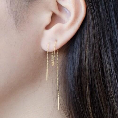 8cm Long Line Ear Threader Earrings Thread Dangle Chain Pull-through Wire Earrings In 925 Sterling , Gold Or Rose Gold