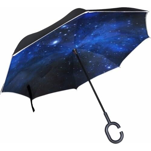 Drop Shipping Milky Way Galaxy Double Layer Car Reverse Umbrella Starry Sky Windproof Inverted Umbrellas