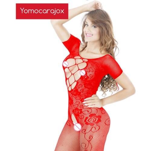 Yomocarajox Babydoll Catsuit Erotic Open Crotch Plus Size Fishnet Nylon Body Mesh Suit Sexy Lingerie Clubwear