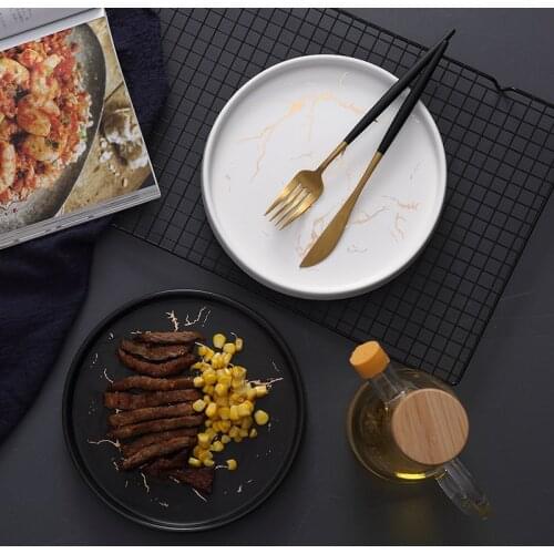 8-inch Main Course Plate Ceramic Tableware Steak Plate Marble Pattern with Gold Ceramic Pizza Plate Breakfast Plate Cake Plate