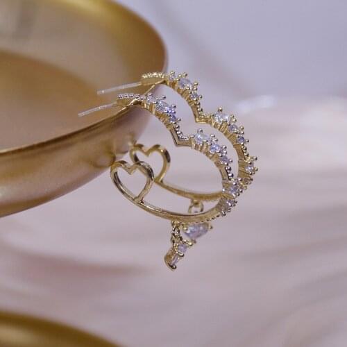 Korean Trendy Design Shining Micro Inlaid Zircon Heart for Women 14K Real Gold Plated Hoop Earring Wedding Jewelry Accessories