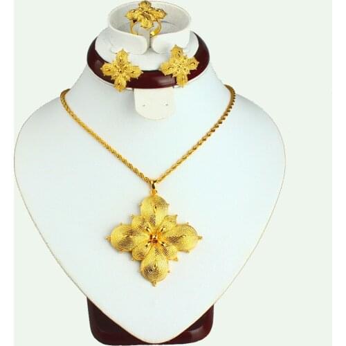Cross Jewelry Set Pendant/Ring/Earrings/Necklace gold color Jewelry Gifts The New Ethiopia Jewelry