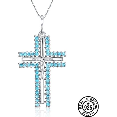 Real 925 Sterling Silver Pendant Christmas Gift Classic Cubic Zirconia Statement Double Cross Pendant For Women Men Jewelry
