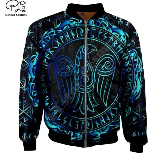 Men retro viking tattoo Bomber Jackets 3D Print Long Sleeve Flight Jacket Thick Casual unisex Harajuku new fashion Streetwear