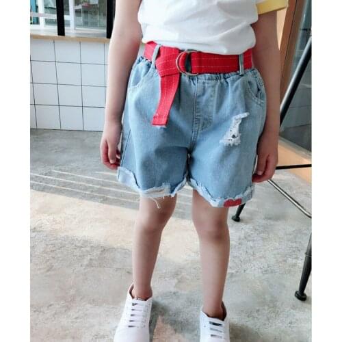 Summer Baby Girls Jeans Shorts and Red Belt Cute Girl Hole Heart Hot Pants Children Clothes Hot Pants Fashion Kids Denim Short
