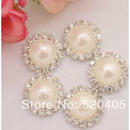 Hot sale Pearl Buttons Rhinestone Buttons garments acccessories 16mm Silver Plating flat back Free Shipping Mobile beauty 200PCS
