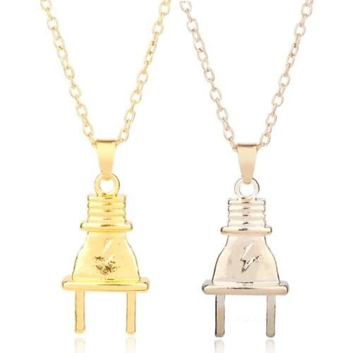 Fashion Electrical Plug Shape Pendant Necklace Men Women Hip Hop Jewelry Long Chain Gifts