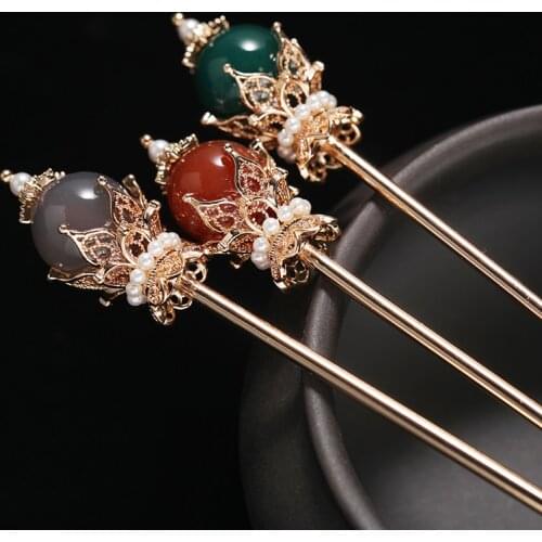 Fashion Shell Pearls Hairpin Gold Color Hair Stick Handmade Copper Flower Hair Pins Accessories Women Daily Hair Jewelry