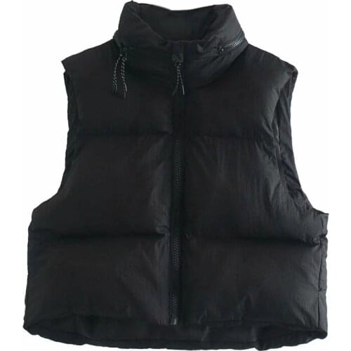 Vogue Women Autumn Casual Za Black Loose Vest Chic Lady Fashion Sleeveless High Collar Coat Overisize Female Zipper Warm Parkas