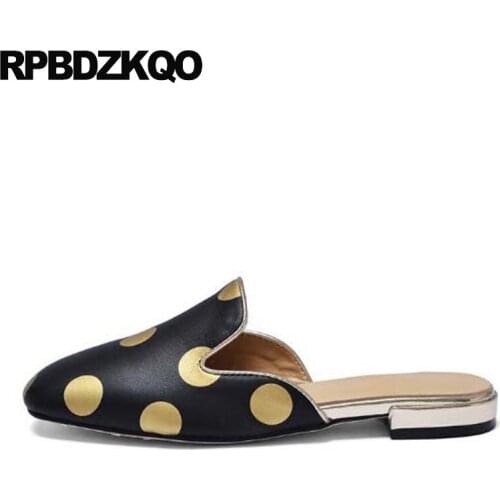 Brand China Polka Dot Size 35 Slip On Genuine Leather Black Designer Shoes Women Luxury 2018 Slippers Round Toe Mules Chinese