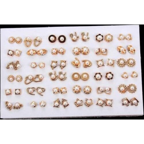 36/18Pairs Randomly Mixed Women Butterfly Bowknot Flower Heart Small Plastic Stud Earrings Set For Girl Rhinestone Jewelry Party