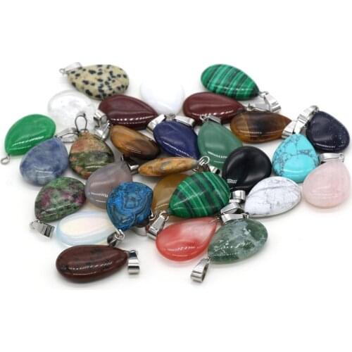 Natural Rose Quartzs Grey Agates Pendant Water Drop Shape Stone Pendant for Jewelry Making DIY Accessories Fit Necklaces 16x28mm