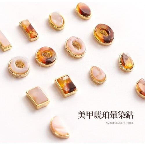New 10pcs natural amber rhinestone metal nail art jewelry Japanese alloy nail art DIY decoration shining diamond nail accessory