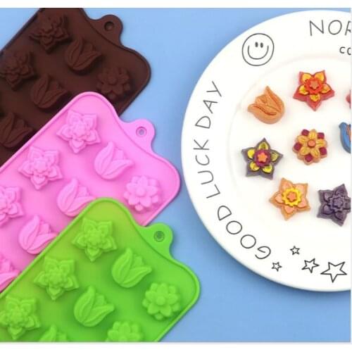 Wholesale silicone mould 15 cavity tulip Chocolate candy mould Ice lattice mode Cake decoration tools