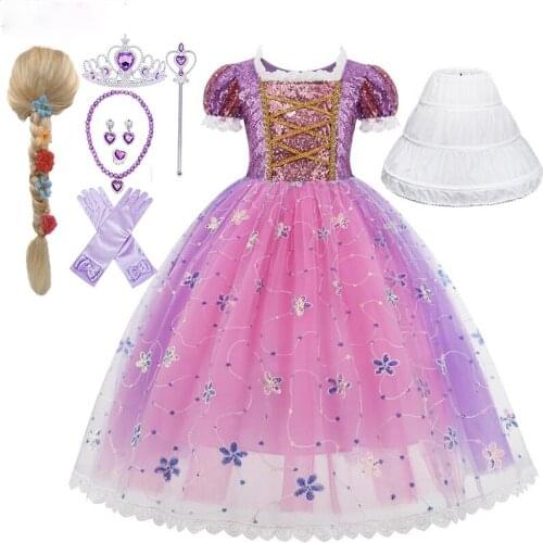 Girls Princess Rapunzel Dress Costume for Girl Kids Cosplay Vestidos Gown Children Birthday Party