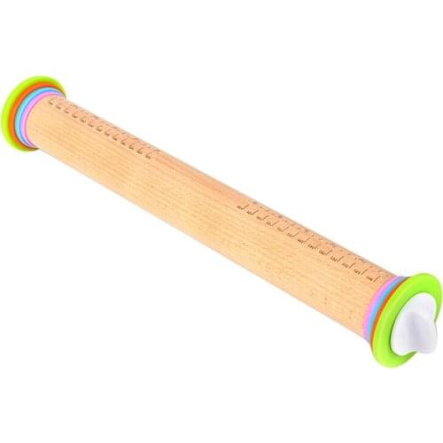 Adjustable Rolling Pin with Removable Rings, Dough Roller Solid Beech Wood for Baking, Fondant, Pizza Pie and Cookies