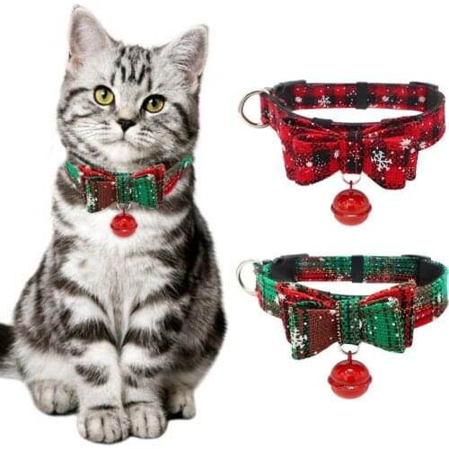 Christmas Theme Dog Cat Collar with Bell Bowknot Adjustable Necklace for Small Medium Large Pet Accessories
