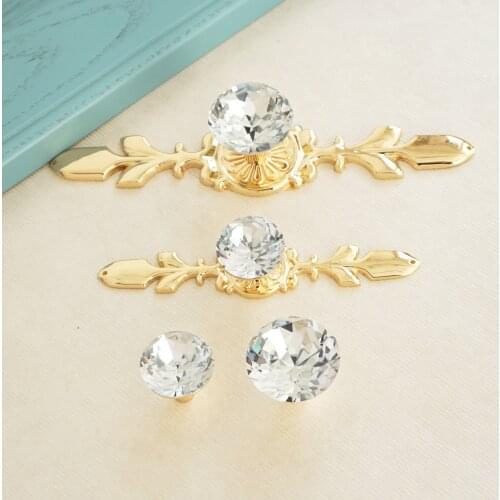 Crystal Glass Drawer Knobs Gold Back Plate Dresser Knob Wardrobe Cupboard Pulls Furniture Cabinet Knob Light Luxury Decoration