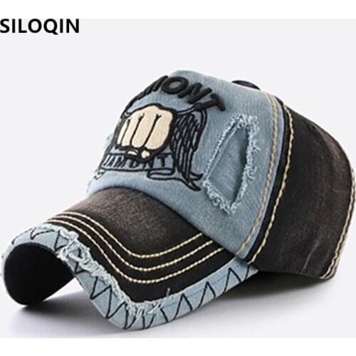 SILOQIN Snapback Hat Adjustable Size Men Women Washed Cotton Baseball Caps NEW Embroidery Distressed Decoration Bone Sports Cap