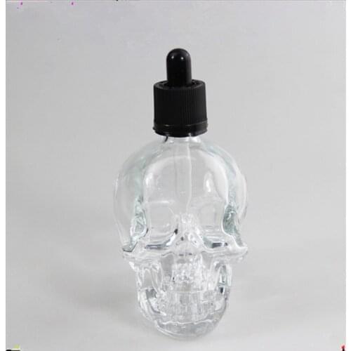 DHL Free Shipping 15ml Empty Skull Clearly Glass Drop Tobacco Tar Bottles Refillable Essential Oil Glass Bottles Wholeasles