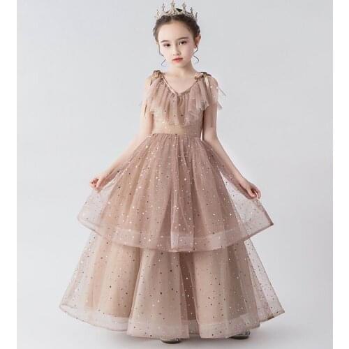 Starry Sky Girl Party Dress Fluffy Tulle Sleeveless Ball Gown for Wedding Princess Dress Children Clothes 2-12Y E20258