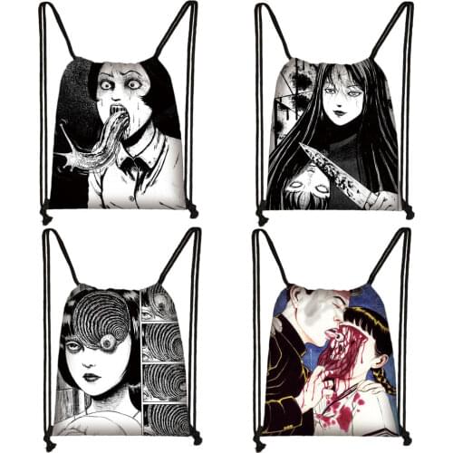 Japanese Horror Manga Backpack Women Man Travel Bag Teenager Daypack Canvas Storage Bags Casual Drawstring Bag