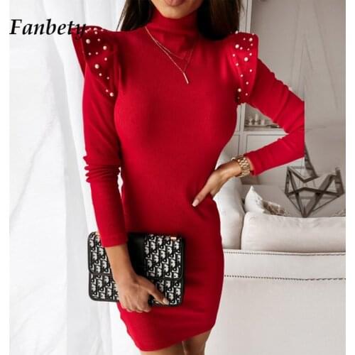 Women Office Lady Elegant Puff Long Sleeve Dress 2020 Autumn Winter O Neck Party Dress Casual Solid Color Mini Dresses Vestidos