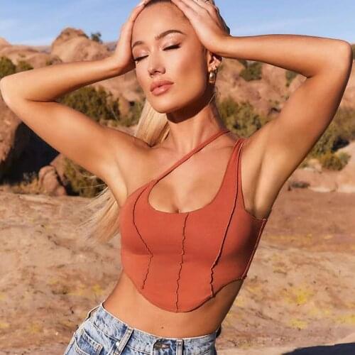 Women Camisole Vest Simple Lines Sexy Low-cut Navel Design Cool Summer Holiday Clothing