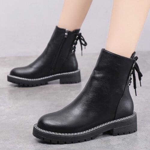 Vogue High Quality Boots Women Square Heels Keep Warm Solid Color Snow platform Short Booties Round Toe Street Style shoes