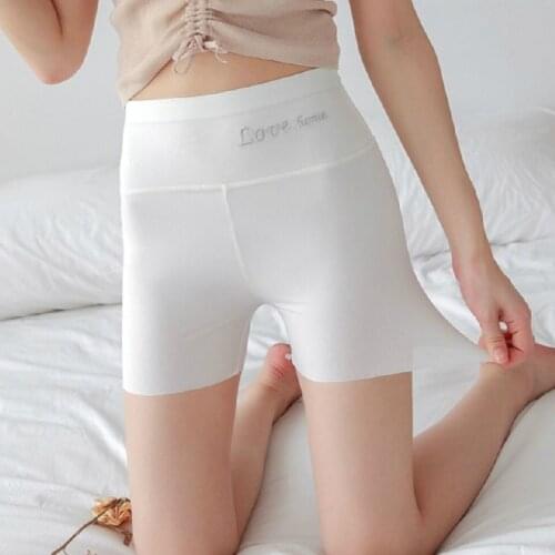 Ladies Fashion Thin Breathable Safety Pants Women New Ice Silk Anti-empty Underwear High Waist Tummy Big Size Three-point Pants