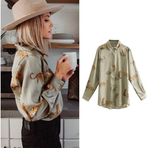Snican Leopard Print Women Shirts Satin Long Sleeve Formal Office Ladies Blouse Za Camisa Vintage Camisas Mujer Invierno 2021