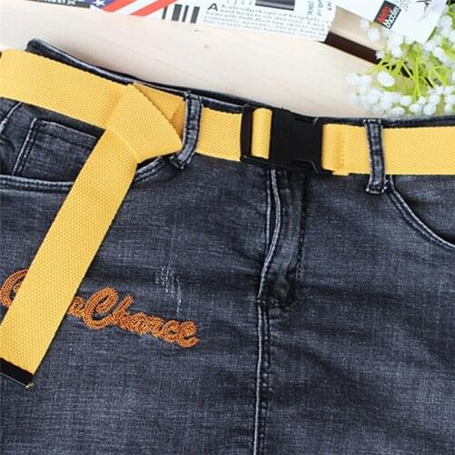 Women Black Canvas Belt Female Fashion Casual Wide Waist Belts with Plastic Buckle Girls Harajuku Solid Color Tactical Long Belt