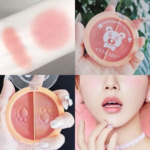 1 Pcs Two-color Blusher Cute Rouge Three-dimensional Eyeshadow Multi-purpose Matte Non-flying Powder Natural Cosmetics TSLM1