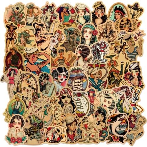 10/50pc Beauty and Snake Retro Style Doodle Sticker Sticker Luggage Laptop Bike Scooter Car Skateboard Decals