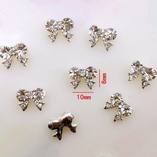 10pcs/bag Japan New 3D Nail Art Decoration Alloy Metal Nail Sticker Kawaii Ribbon with Clitter Rhinestone DIY Charm Nail Tools