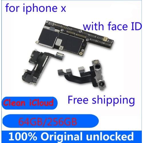 100% original unlocked fee for iphone X motherboard with / NO face ID 64GB 256GB IOS system mainboard+Chips logic board