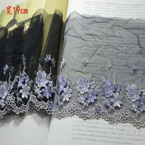 Free shiping 19cm width-2yards/lot) purple flower Embroidery lace lace trim for garments and wedding decoration