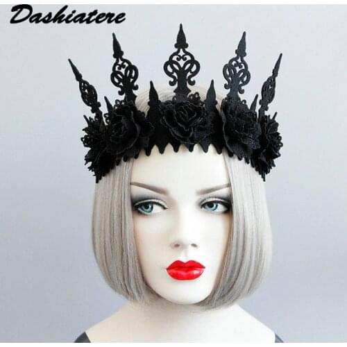 2PCS/lot Black Tiaras and Crowns Devil Queen Masquerade Halloween Party Gothic Headdress Pageant Flower Hair Accessories woman