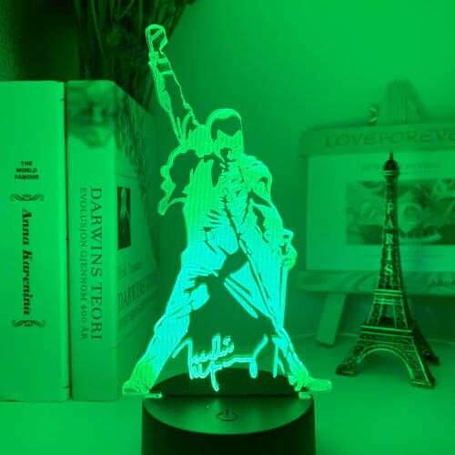 3D Lamp Queen Freddie Mercury Figure Led Night Light Touch Sensor Baby Kids Nightlight for Office Room Decorative Lamp 3D Gift