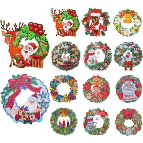 5D DIY Diamond Painting Christmas Wreath Garland Flower Santa Claus Snowman Christmas Diamond Painting Door Decoration