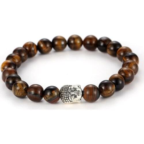 8mm grd423 gold silver ball picture stone nature yellow Tigereye Buddha Lion head Bracelet Reiki Chakra Fashion Jewelry