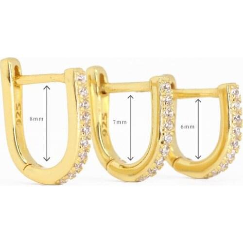 Canner 925 Sterling Silver Hoop Earrings U-shape Huggies Earrings White Zircon Pendientes Earrings For Women Oorbellen Jewelry