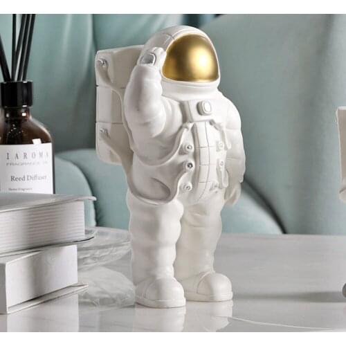 White Astronaut Figure Supports Phone Cosmonaut Statue Space Man Sculpture Decoration of the House Figures Living Distance