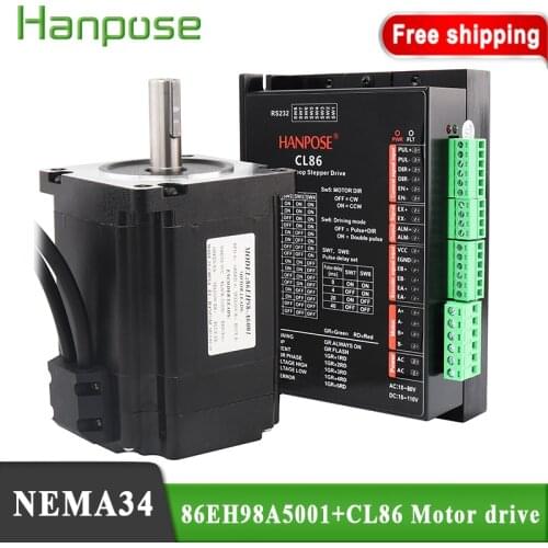 Free Shipping Nema 34 Closed Loop Stepper Motor 5.0A 6N.m Hybird Servo Driver CL86 + 86EH98A5001 2 Phase cnc Stepper Motor kit